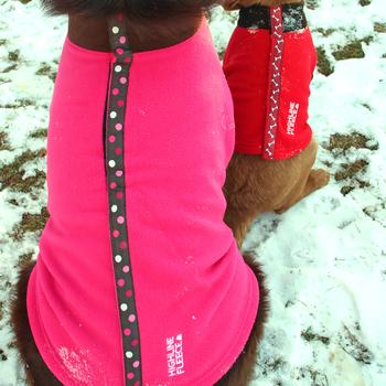 fleece dog coat in pink and red