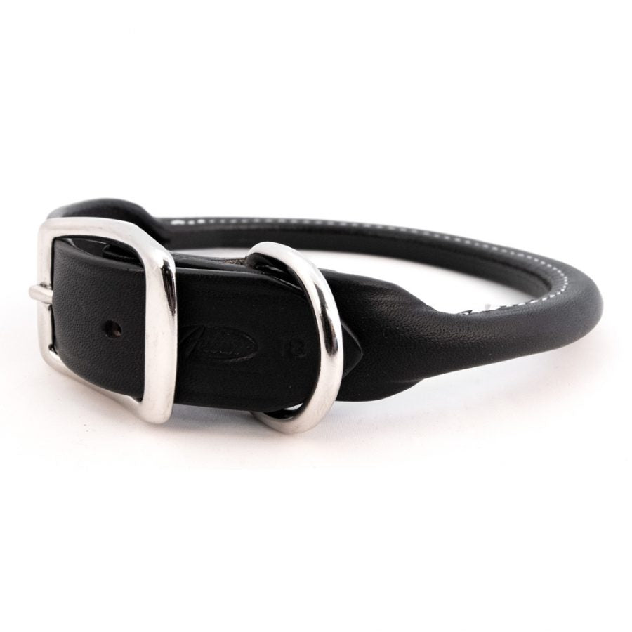 black rolled leather collar