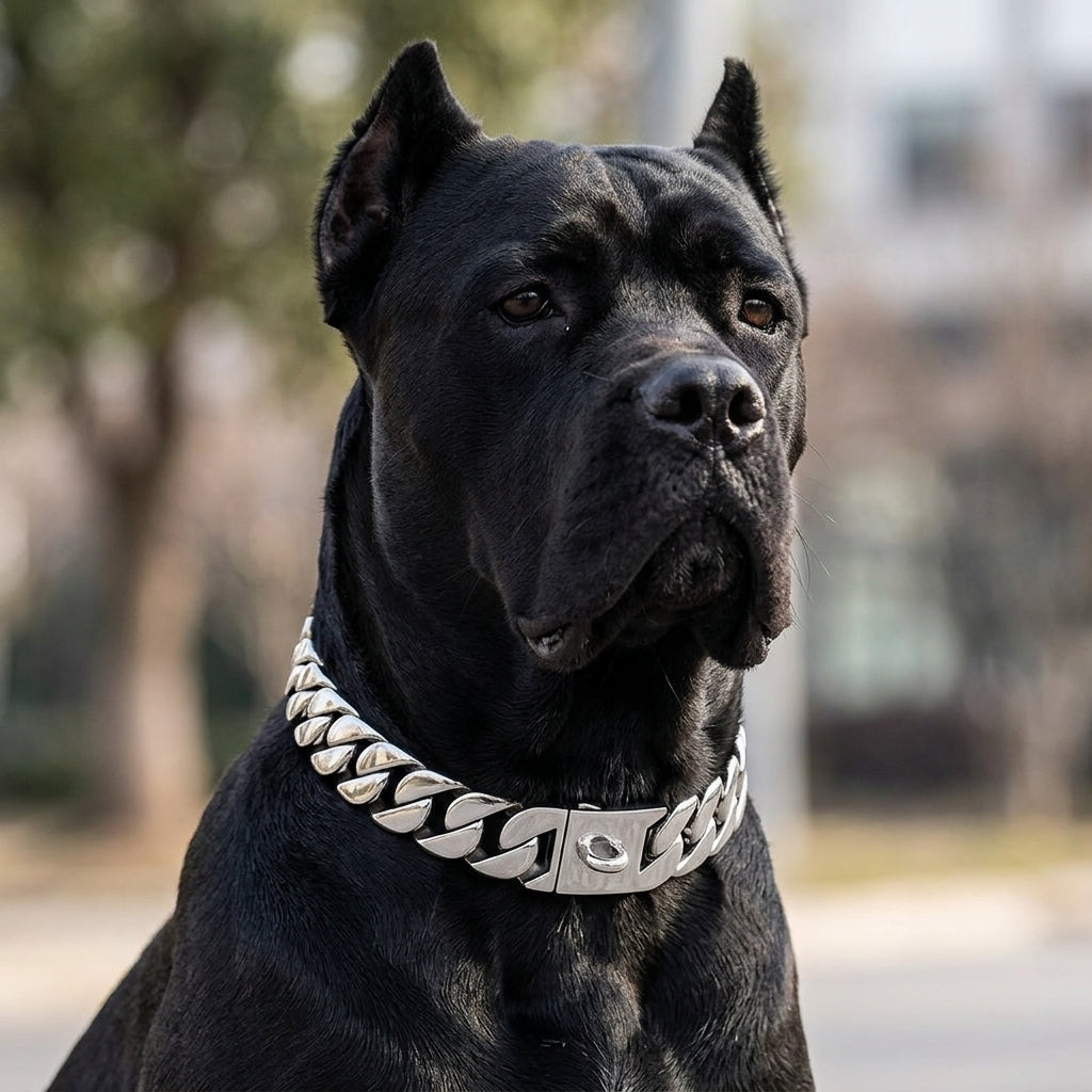 silver cuban link dog chain collar