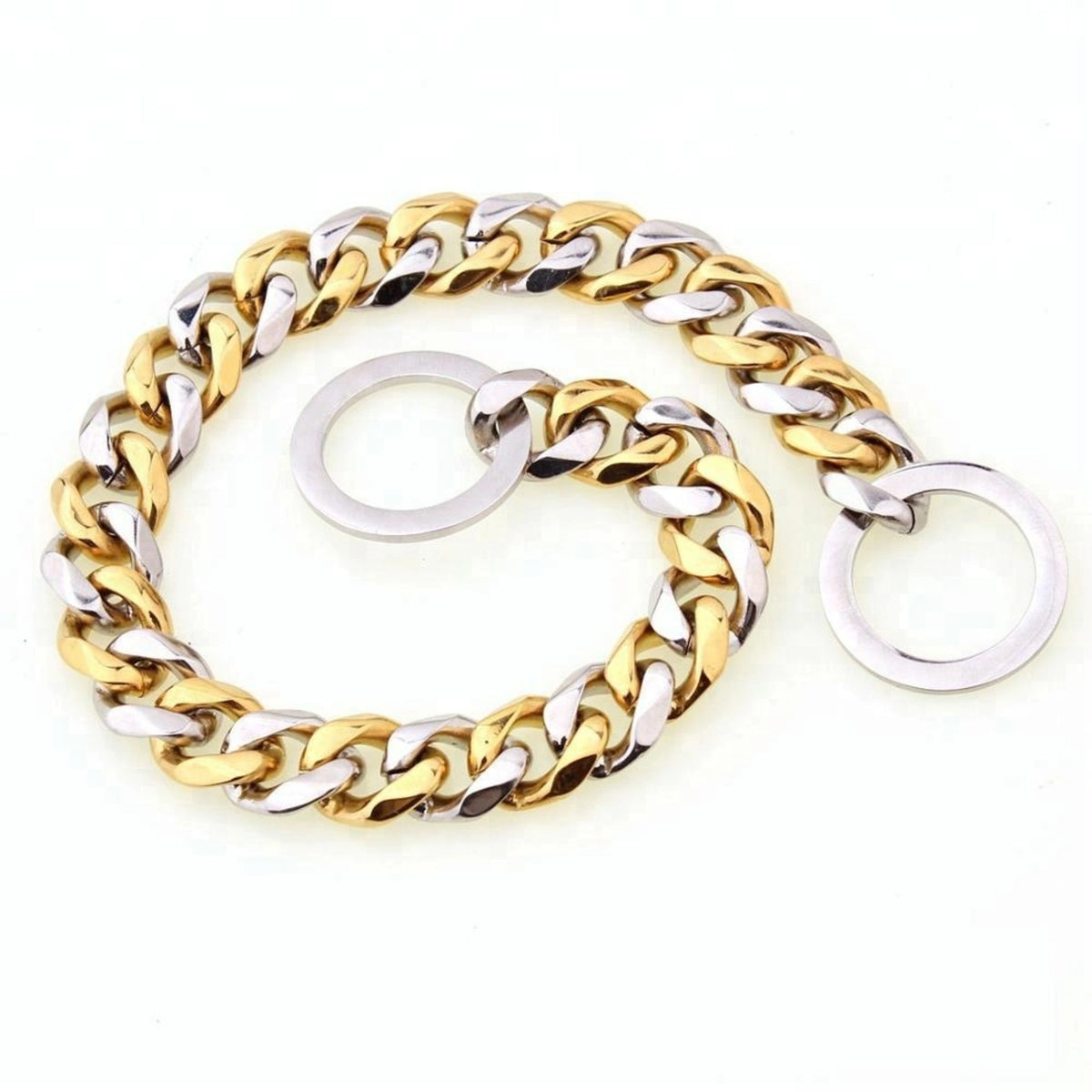 silver and gold chain choker dog collar