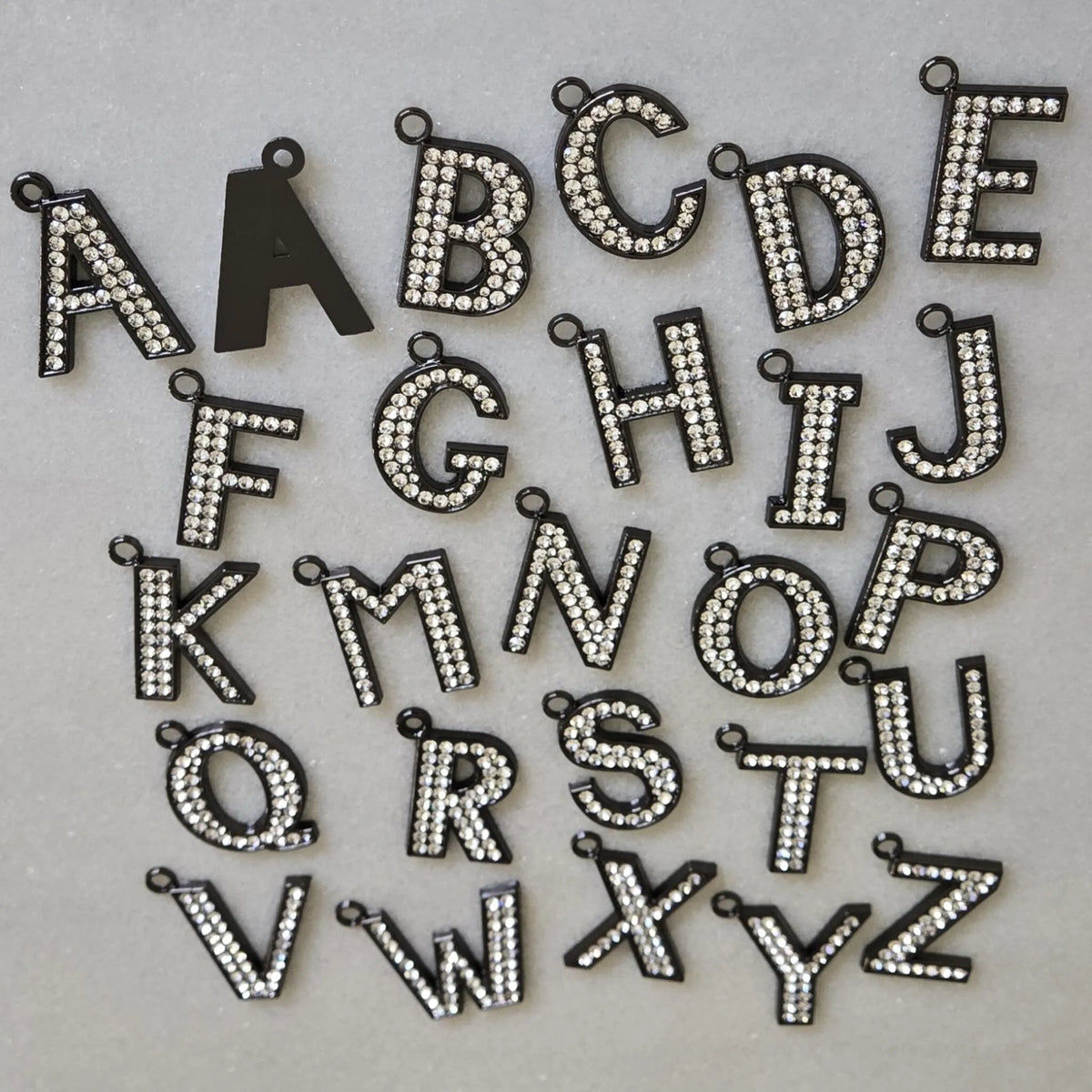 large black rhinestone initial letter dog collar charms