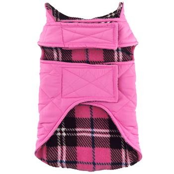 pink plaid fleece dog coat puffer vest