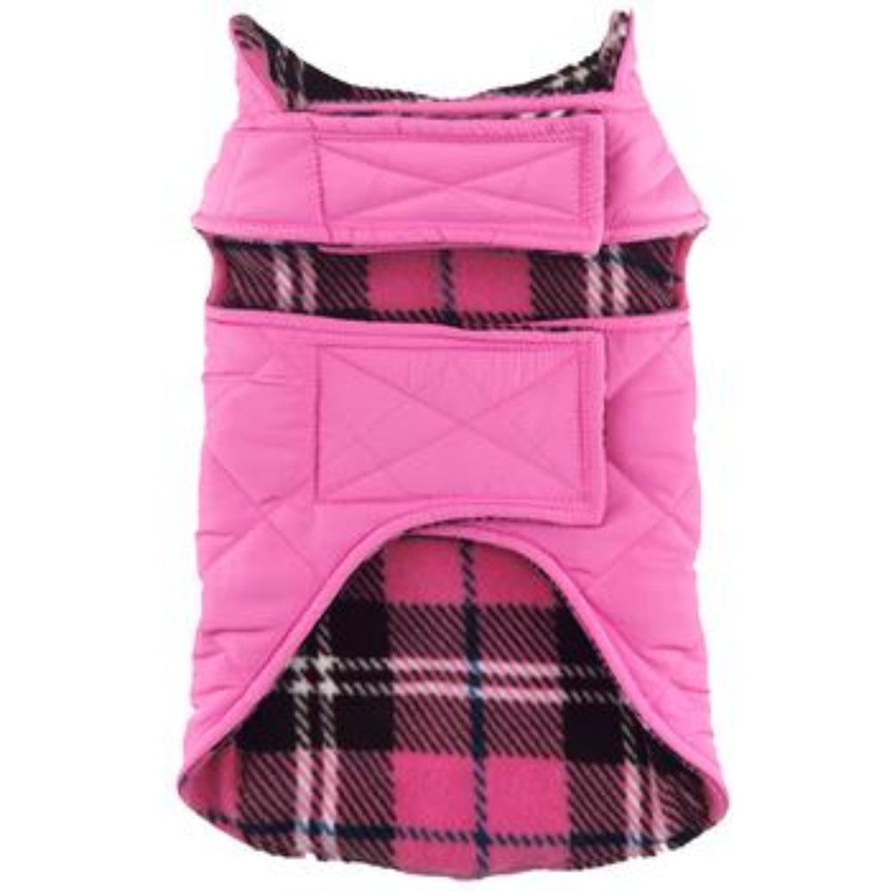pink plaid fleece dog coat puffer vest