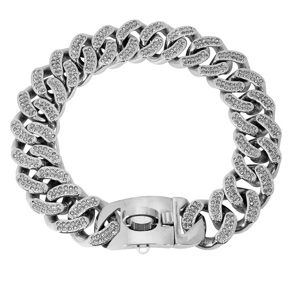 Silver rhinestone cuban link dog chain collar