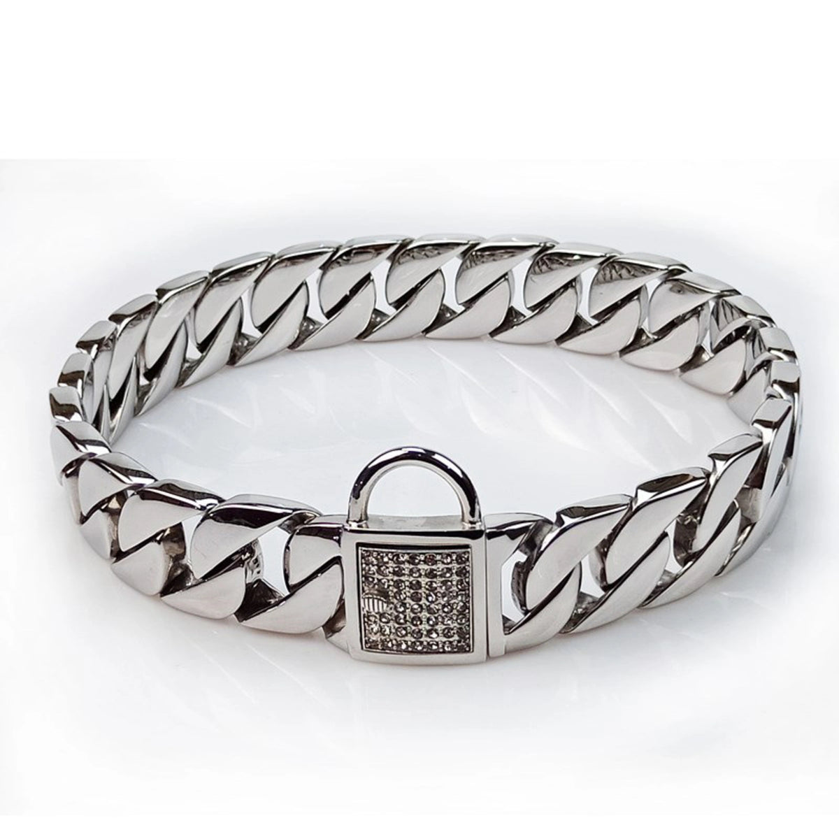 large silver cuban link dog collar rhinestone clasp