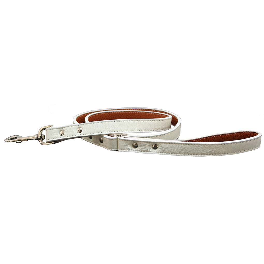 White Italian Leather Dog Leash