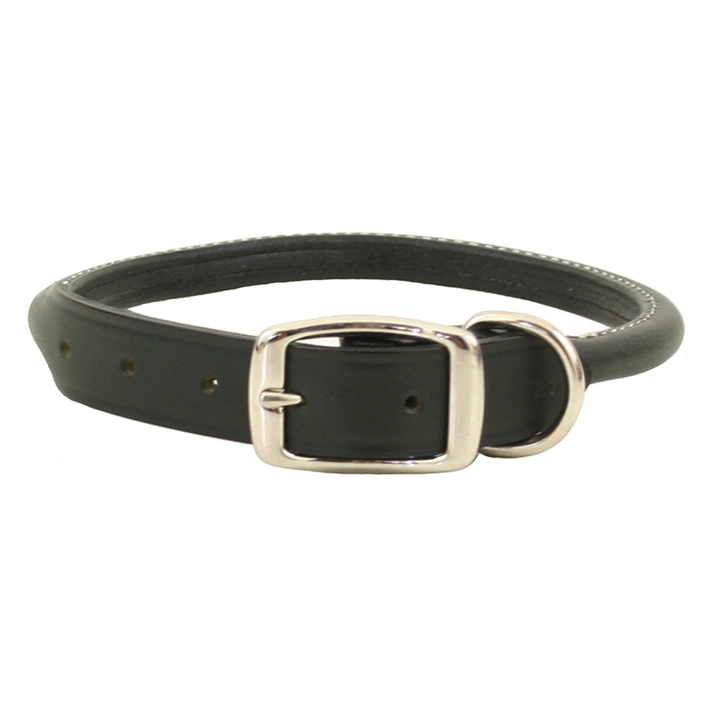 Black Rolled Leather Dog Collar
