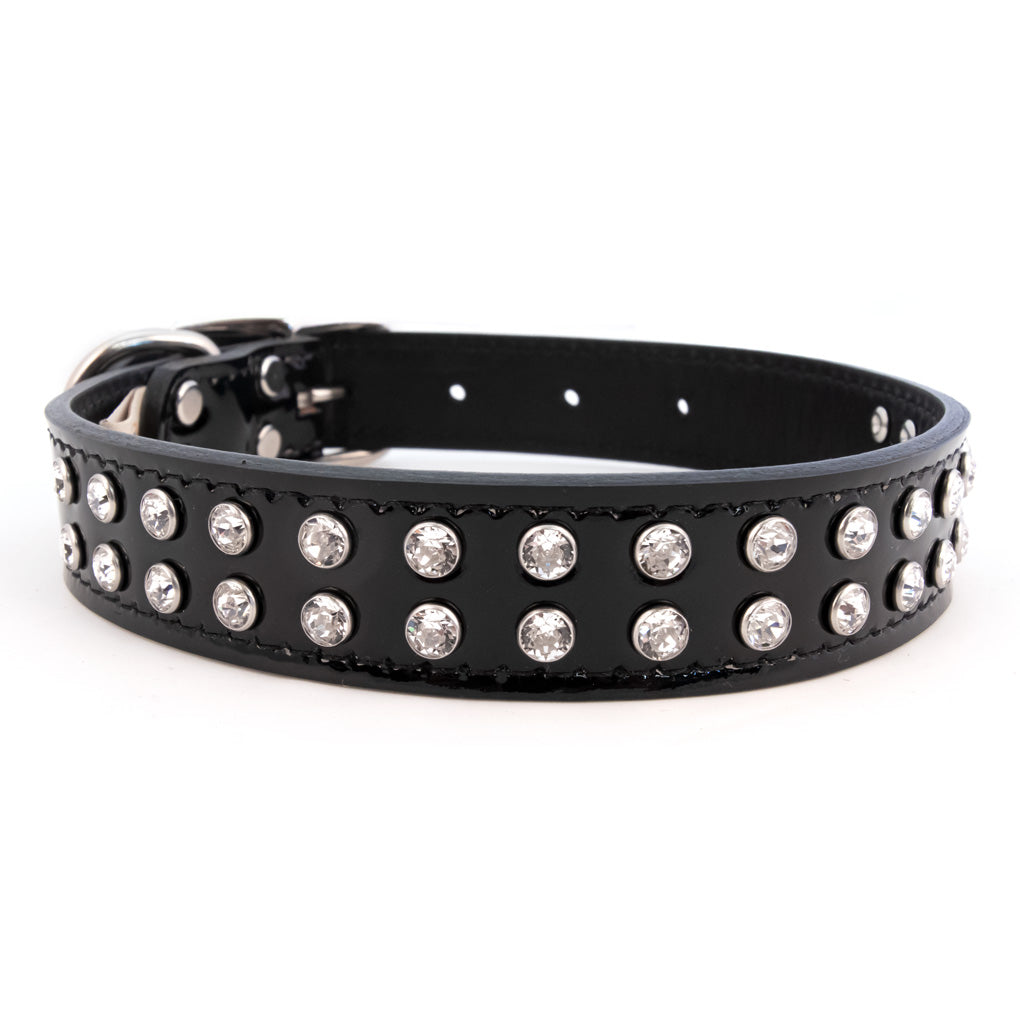 black leather dog collar with bling