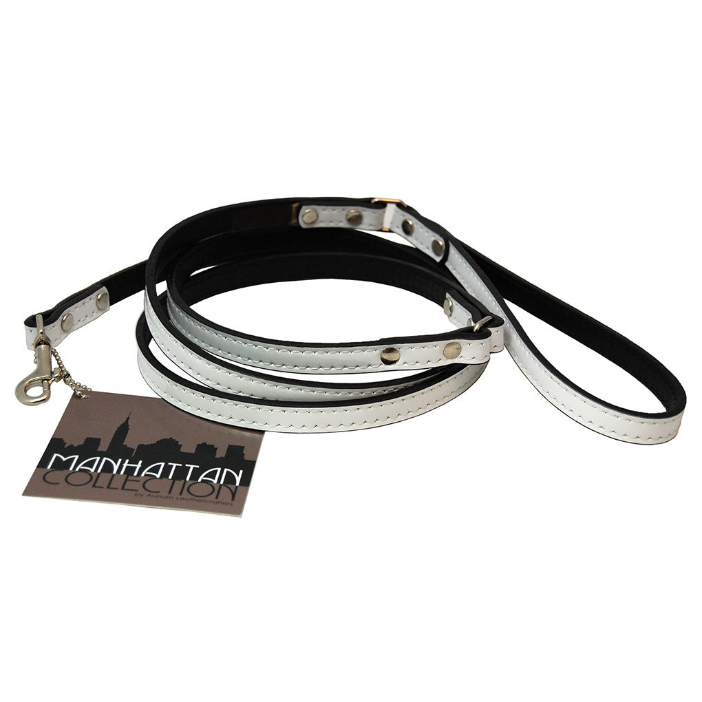 white leather dog leash