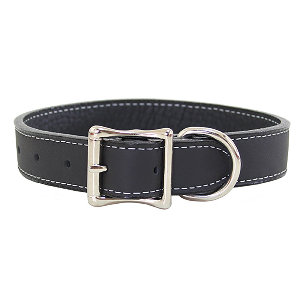 black soft leather dog collar