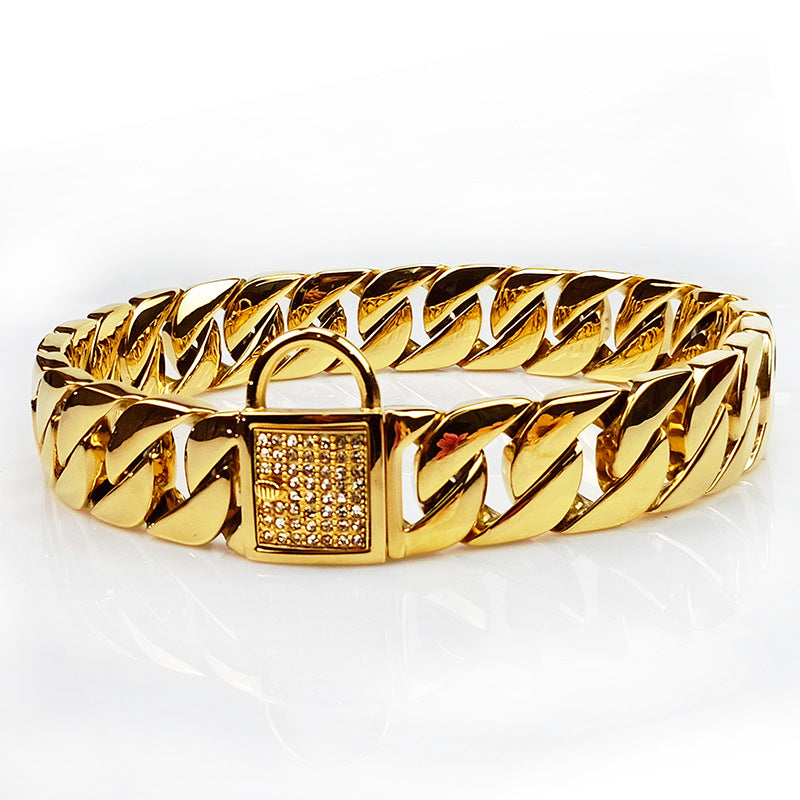 gold dog chain collar with rhinestone clasp