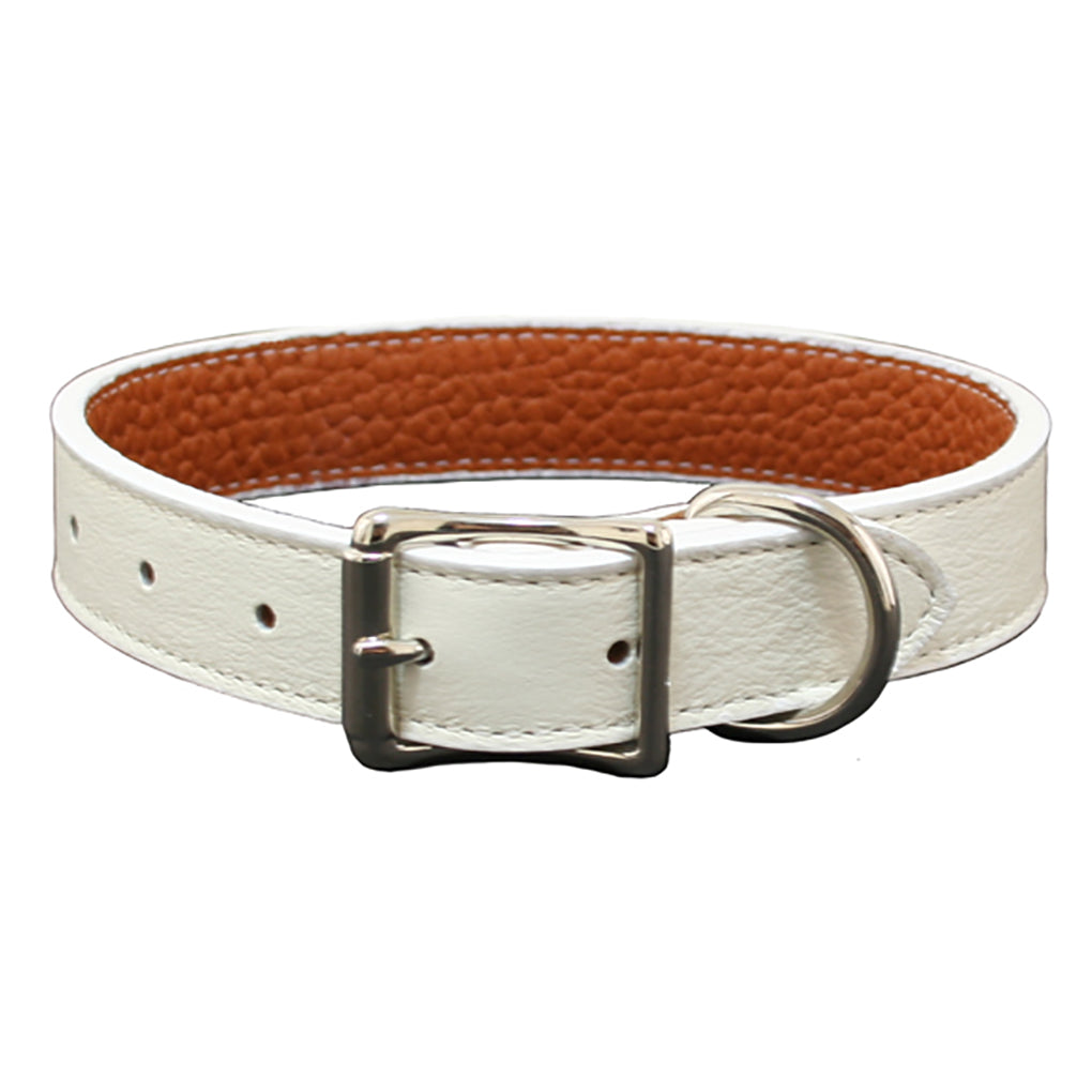 white soft leather dog collar