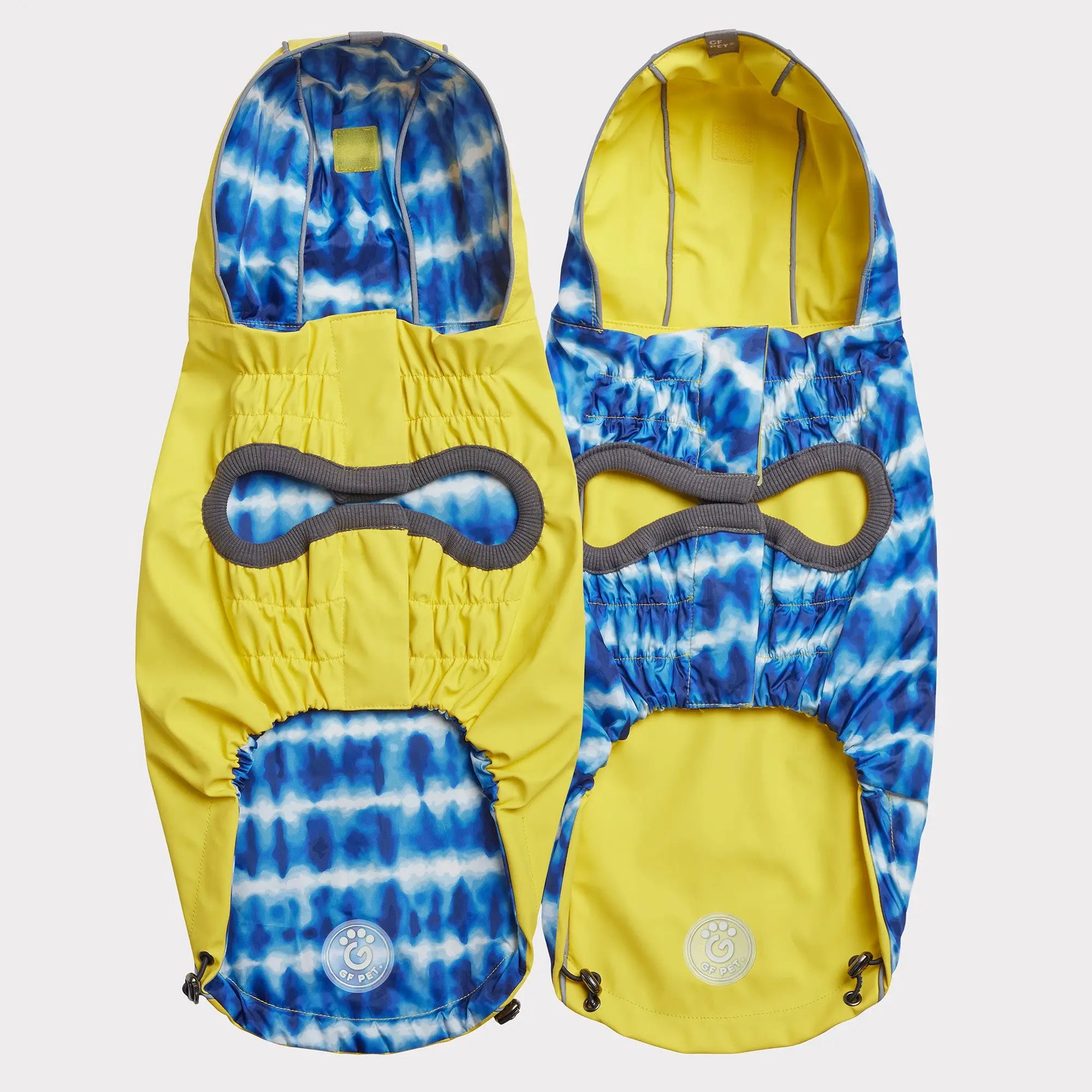 Dog Rain Coat - Reversible Yellow Blue Tie Dye