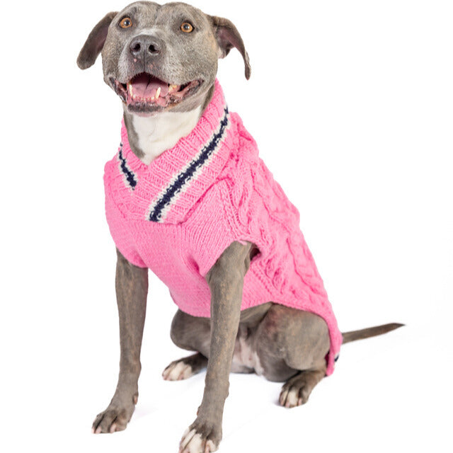 Pink cable knit dog sweater