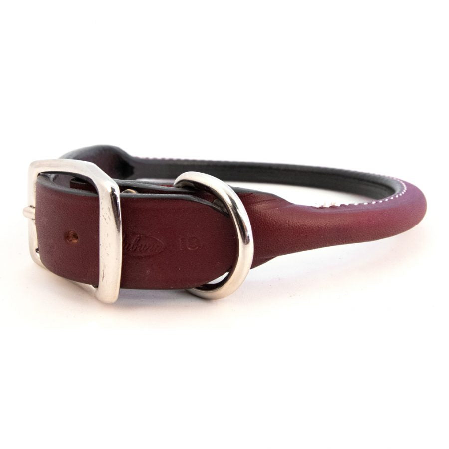 rolled leather dog collar burgundy