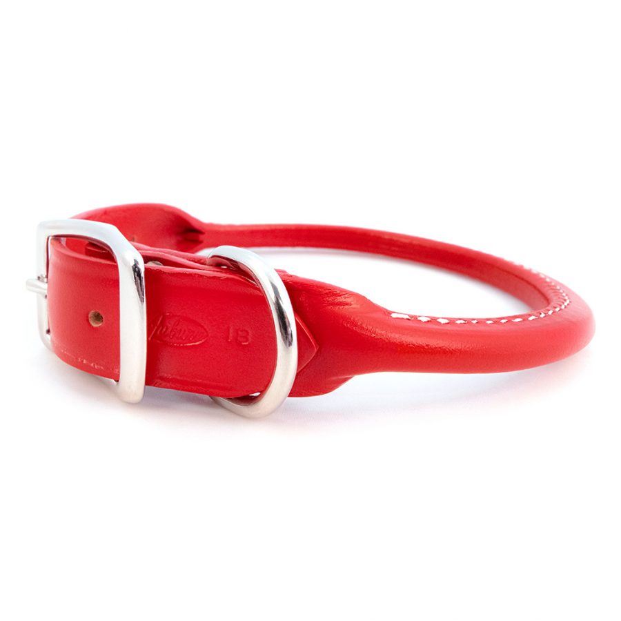 rolled leather dog collar red