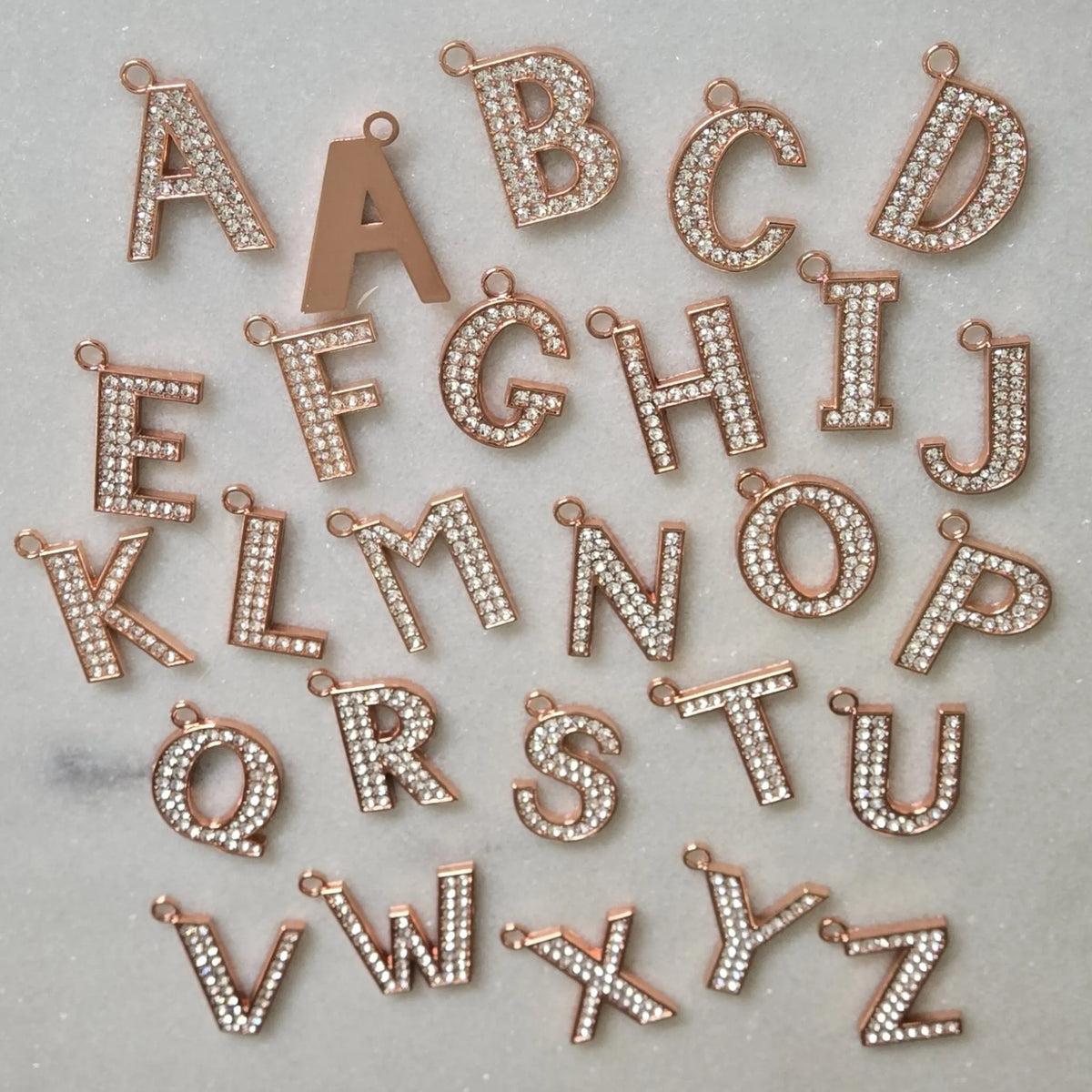 Large rose gold rhinestone letter charms