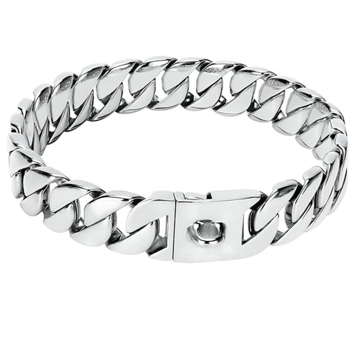 Large silver dog chain collar