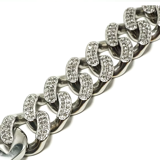 Silver rhinestone cuban link dog chain collar