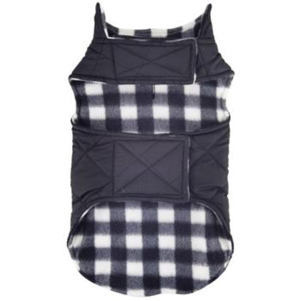 black plaid fleece dog coat