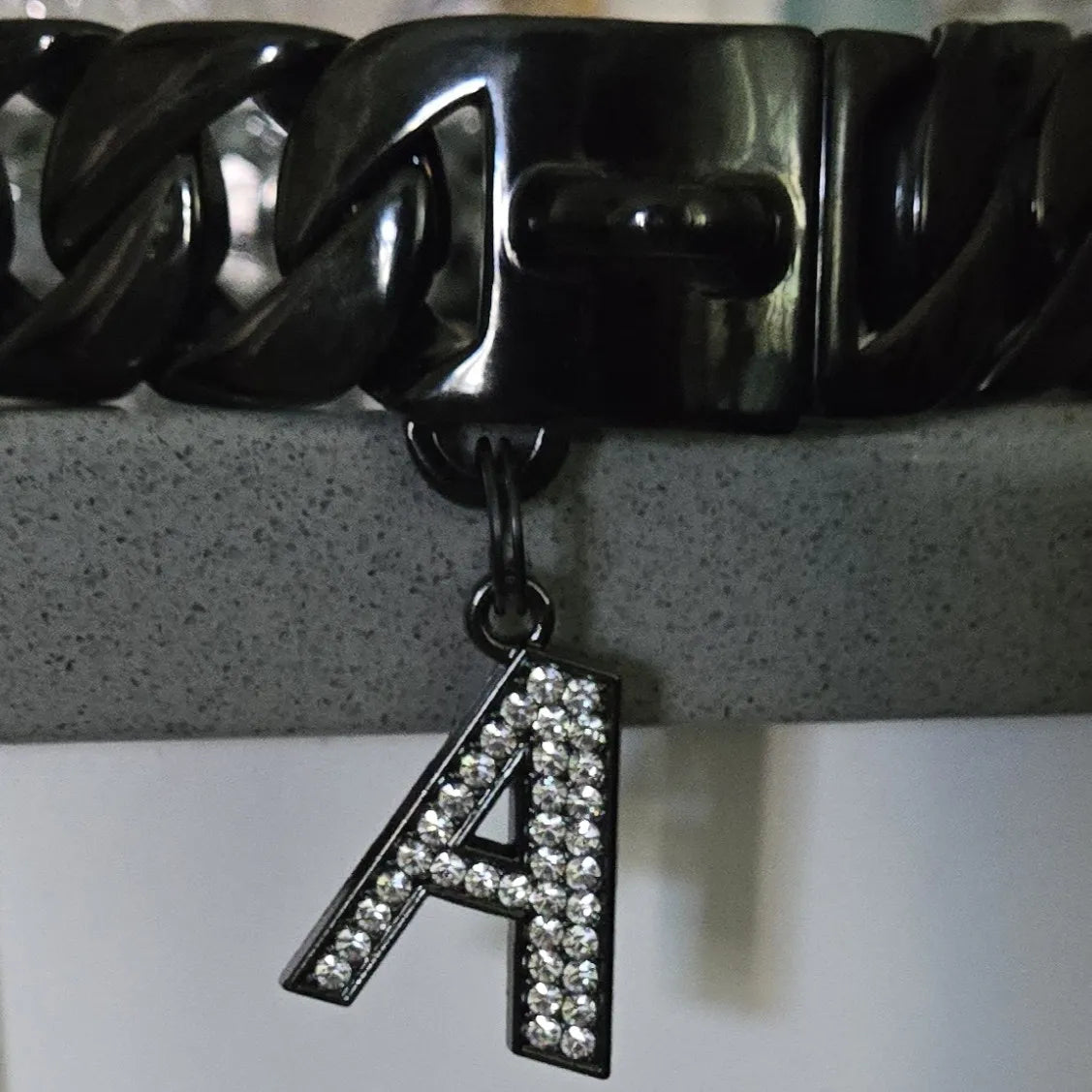 large black rhinestone initial letter charms