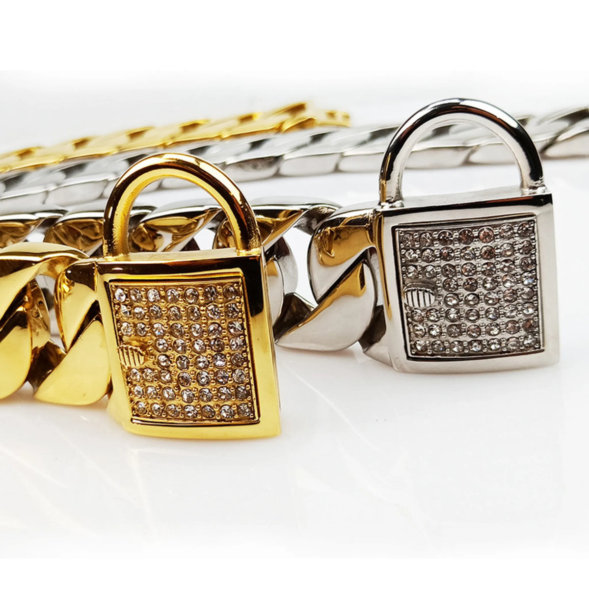 large cuban link dog collars rhinestone clasp