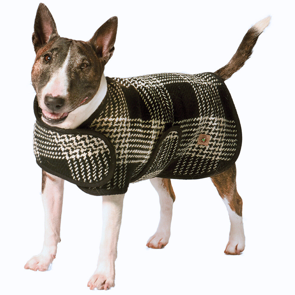 black and white plaid dog coat