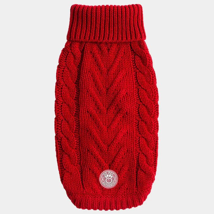 Classic Cable Knit Dog Sweater-Red