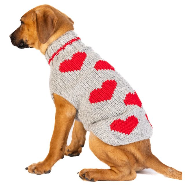 large dog sweater with red hearts