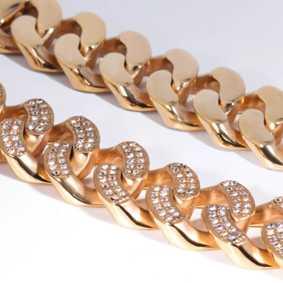 gold rhinestone dog chain collar closeup