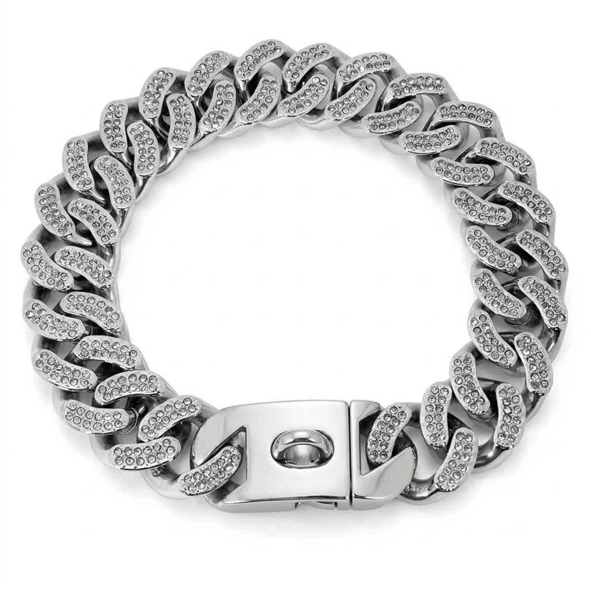 Silver rhinestone cuban link dog chain collar