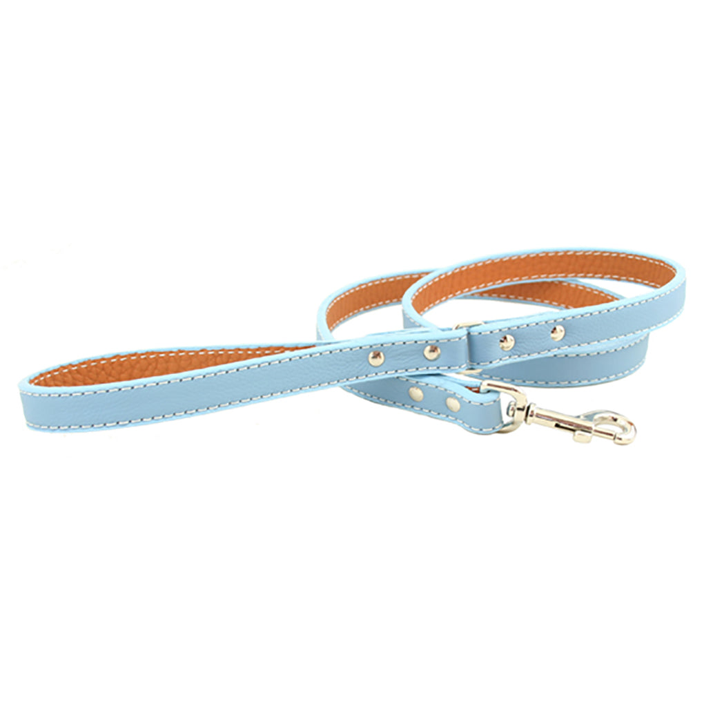 Light Blue Italian Leather Dog Leash