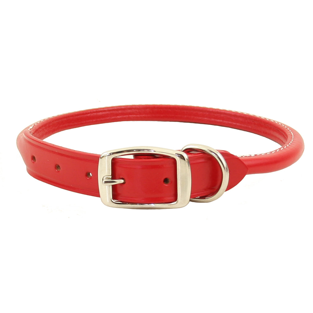 Red Rolled Leather Dog Collar