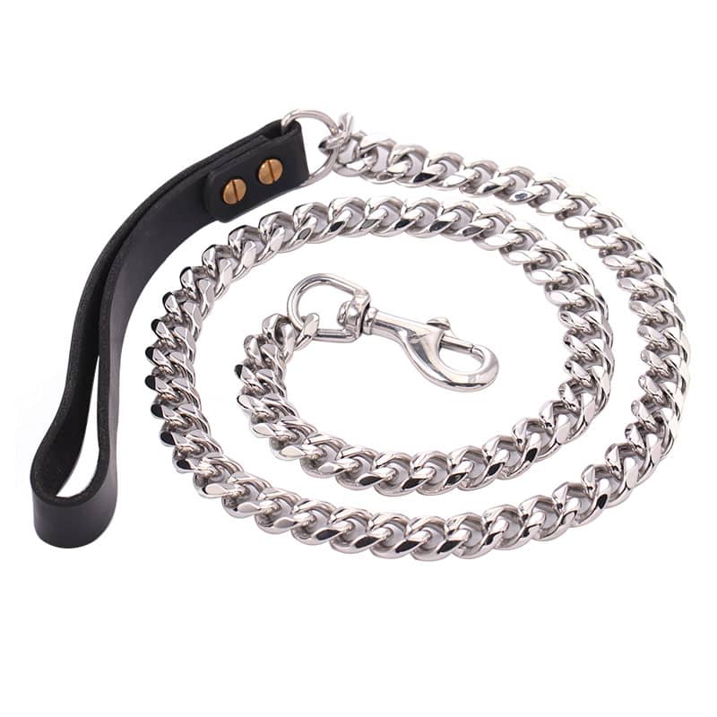 cuban link dog chain leash silver
