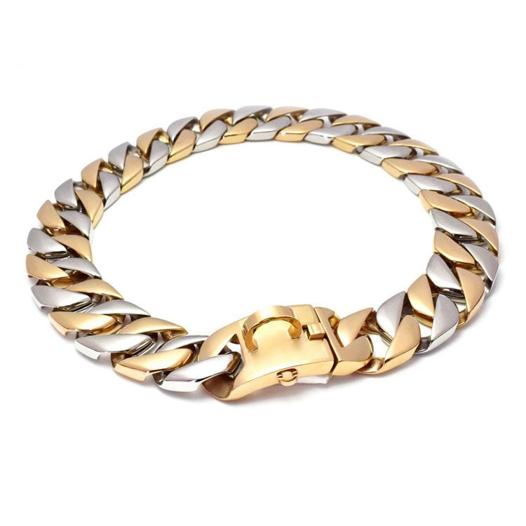 Gold and Silver cuban link chain dog collar