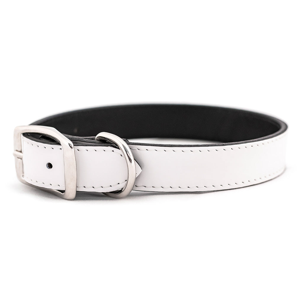 white patent leather dog collars