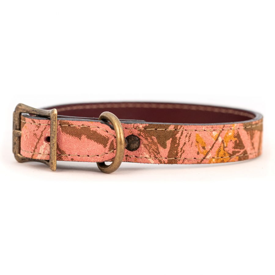 pink camo leather dog collar