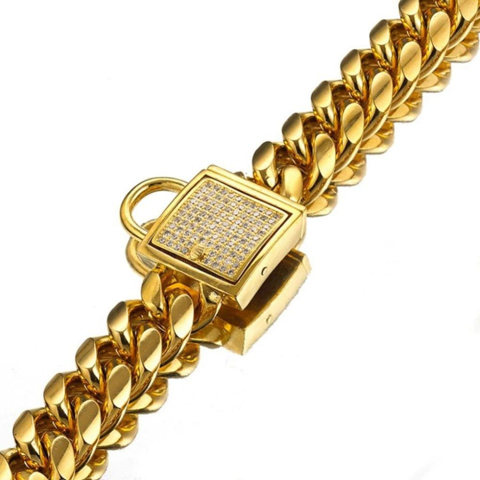 Cuban Chain Dog Gold Rhinestones Collar Pitbull Necklace Choker Dog Collars  New