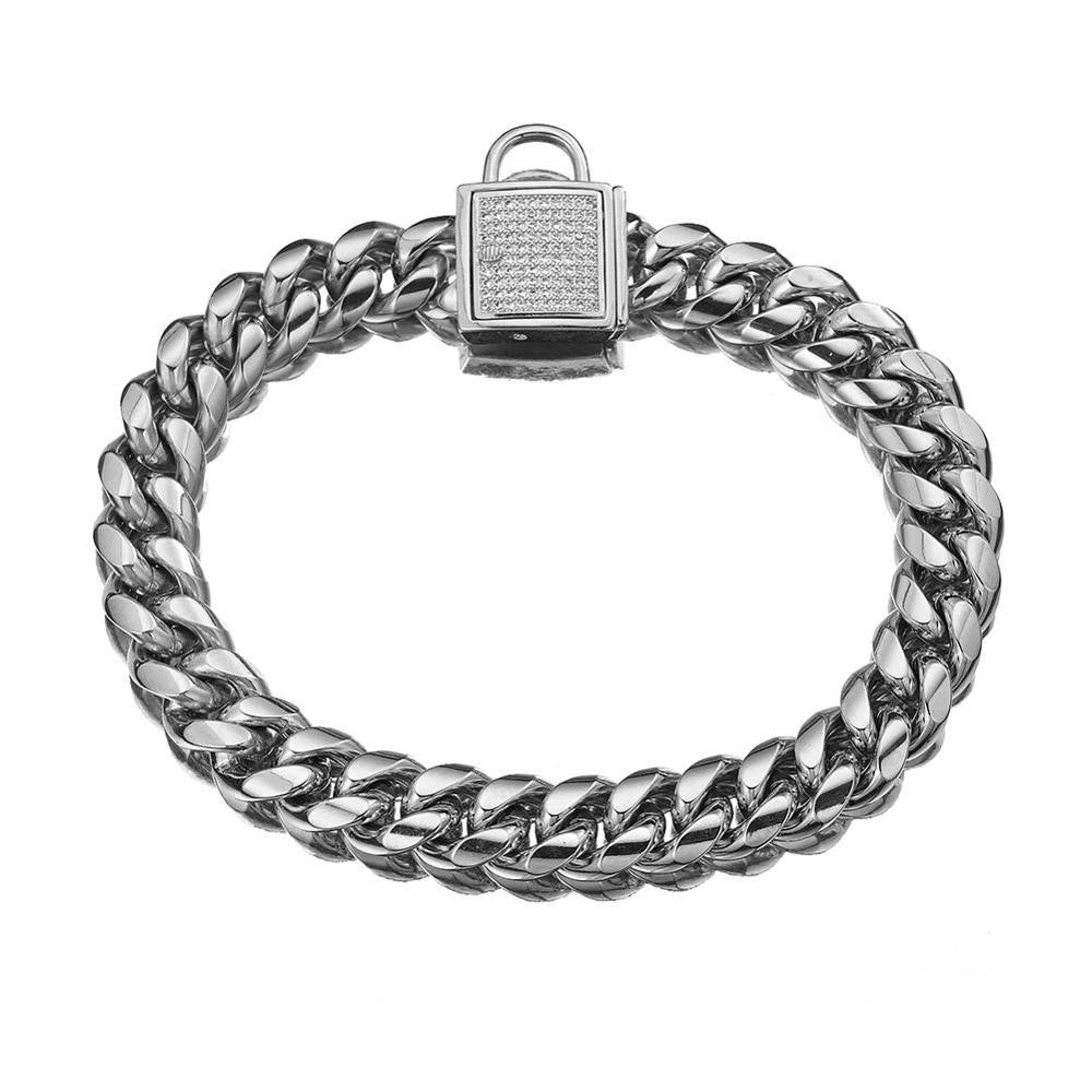 Silver Dog Chain Collar with Rhinestones
