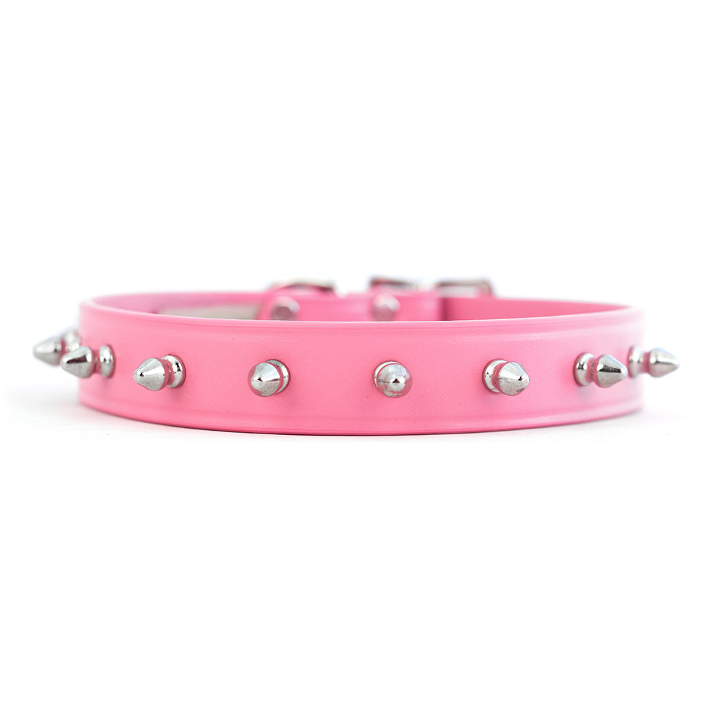 pink spiked leather dog collar