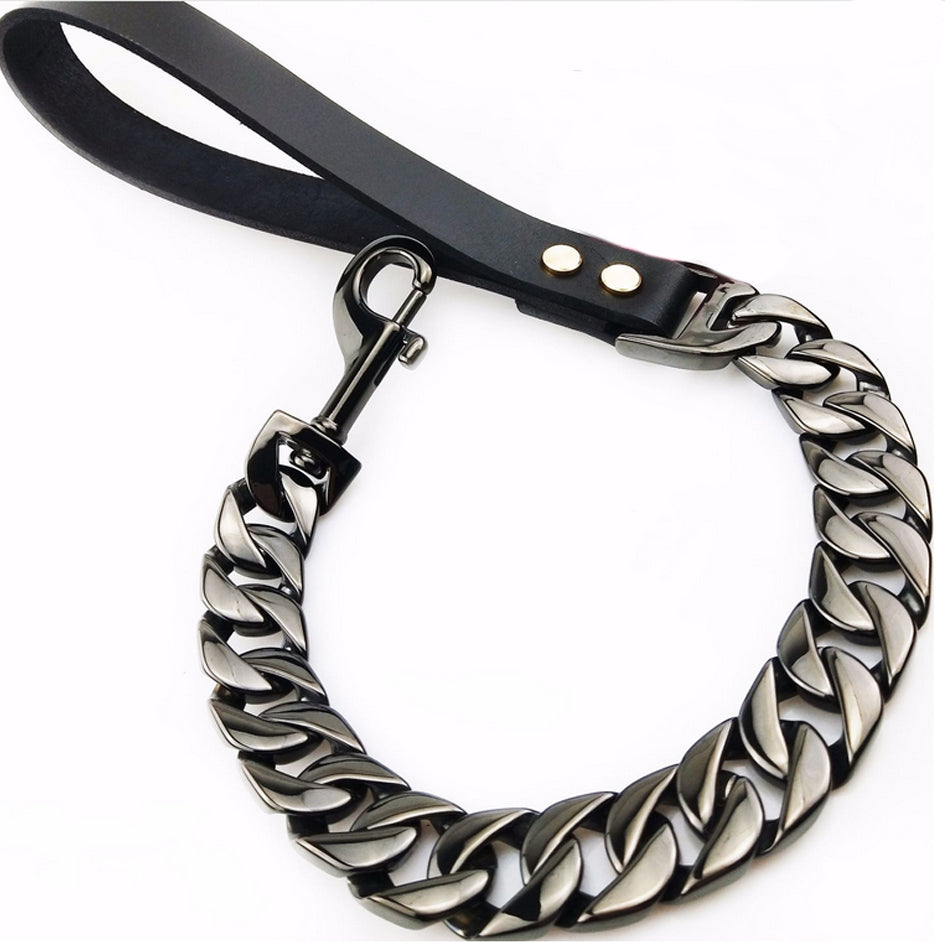 black stainless steel dog chain leash