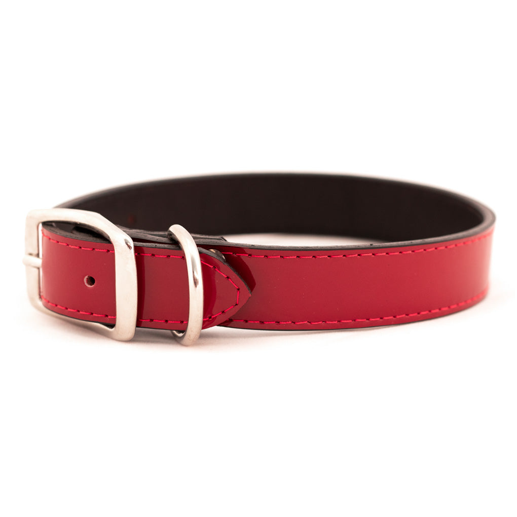 red patent leather dog collars