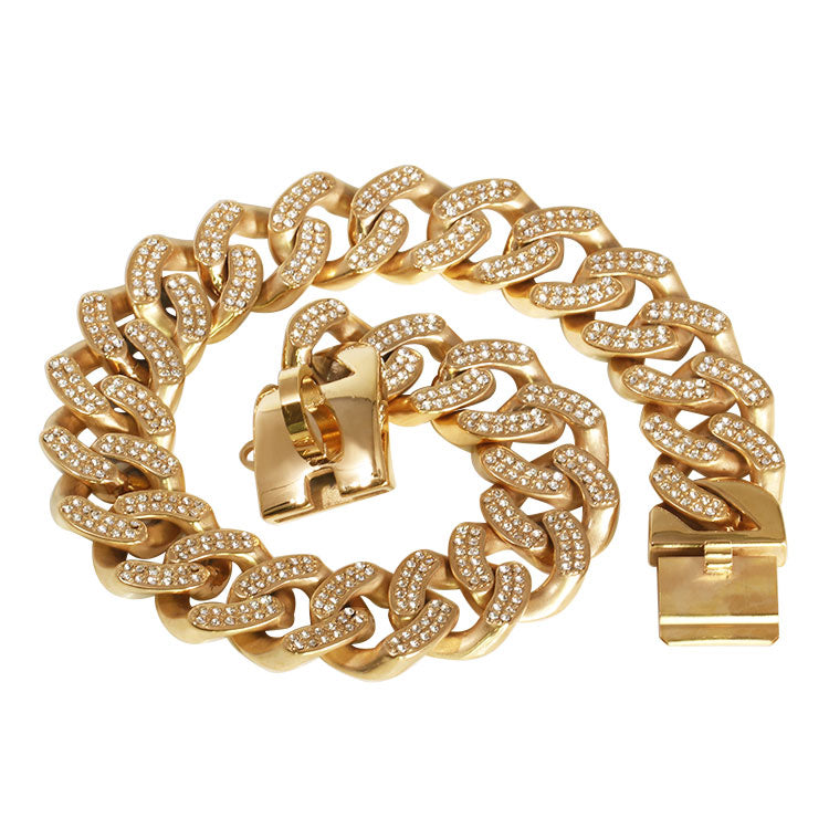 rhinestone gold dog chain collar