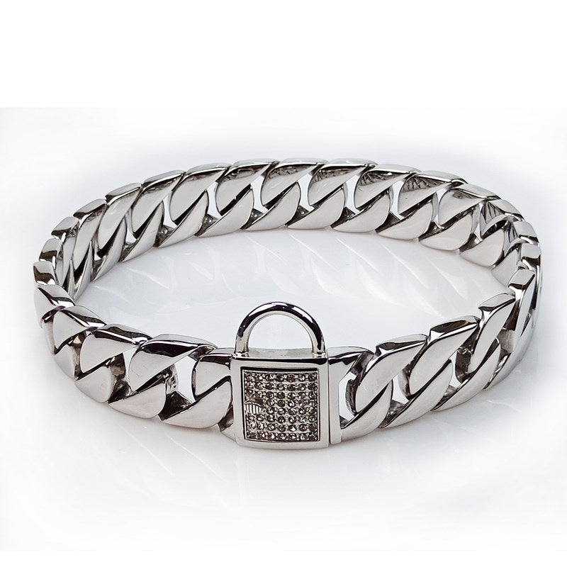 silver dog chain collar with rhinestone clasp